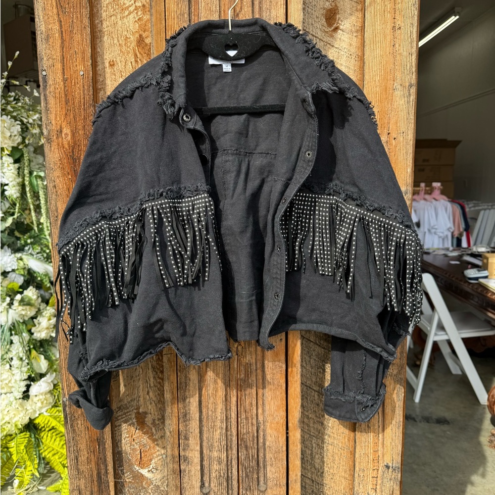 Edgy Black Fringe Jean Jacket